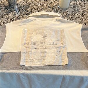 Men Polo Ralph Lauren Shirt in Cream and Gray. Bleecker Street Sample Sale. Sz M